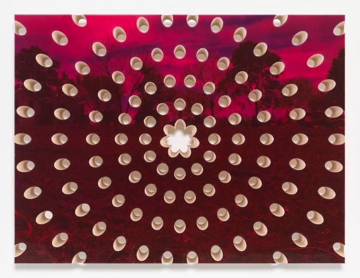 Lot 082916 (fallow field and farmhouse), 2016, Pigmented epoxy resin, archival inkjet print on wood panel support with steel hardware