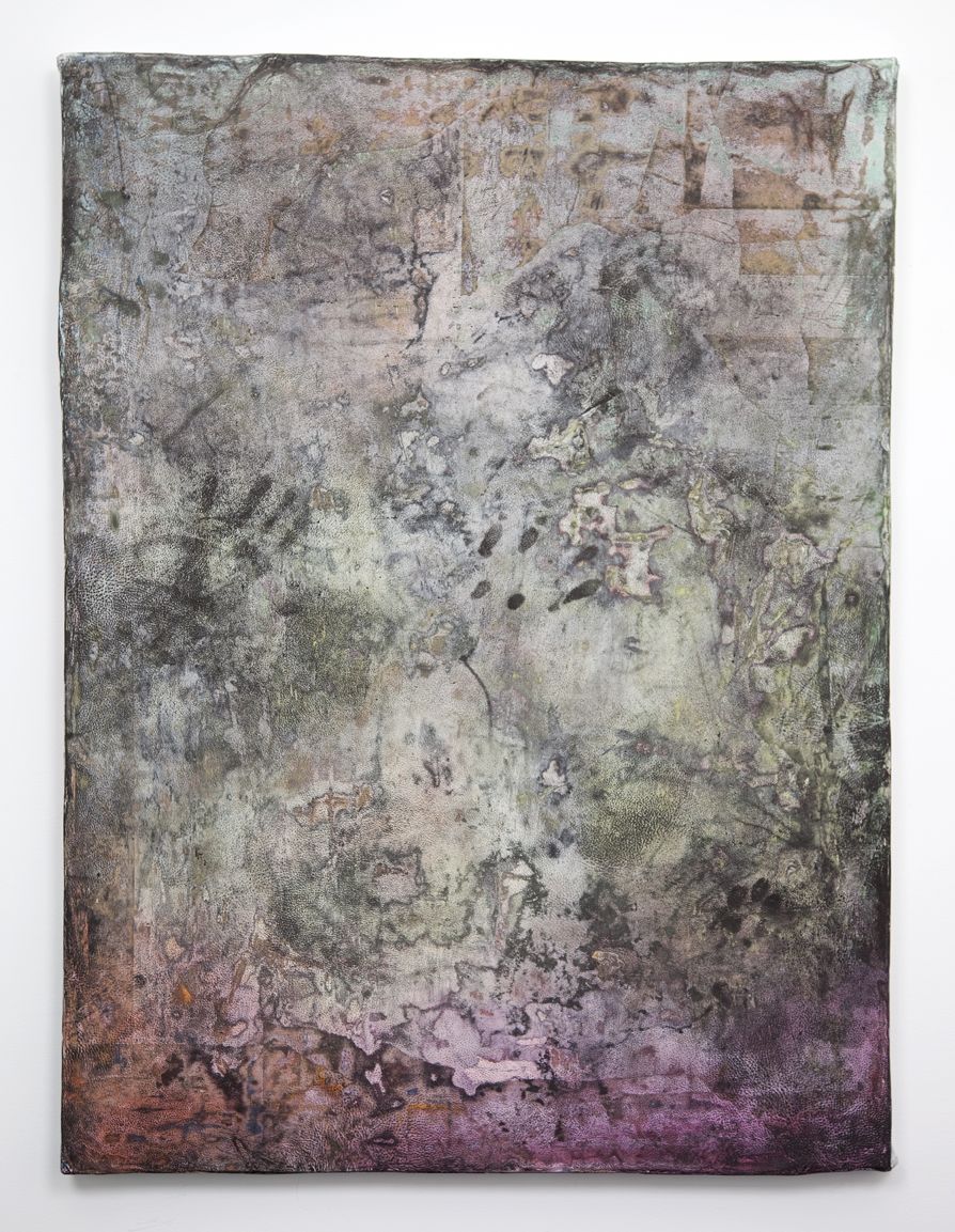 an abstract work of art on paper by jay heikes exhibited in a chelsea art gallery
