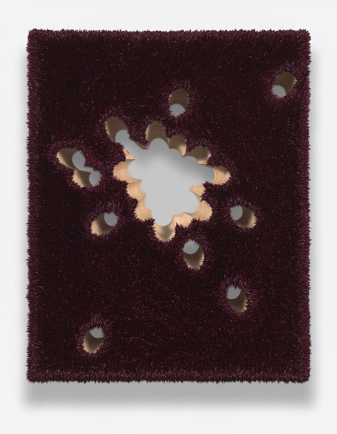 purple textured panel by donald moffett with openings