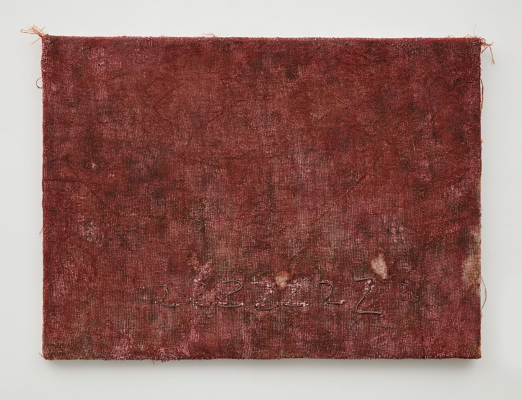 Jay Heikes, Z painting dyed red burlap