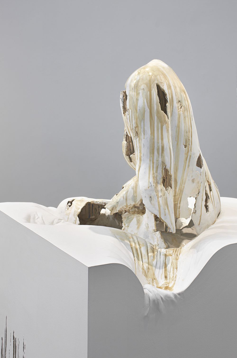 detail of a sculptural work of contemporary art by Diana Al-Hadid on view in a NYC gallery