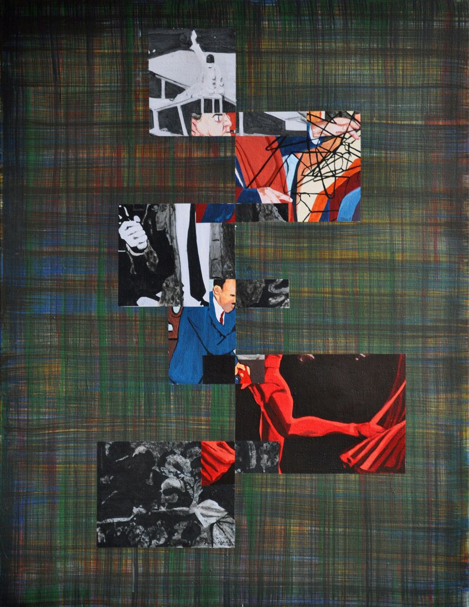 work by melissa gordon with photographs set against green patterned background