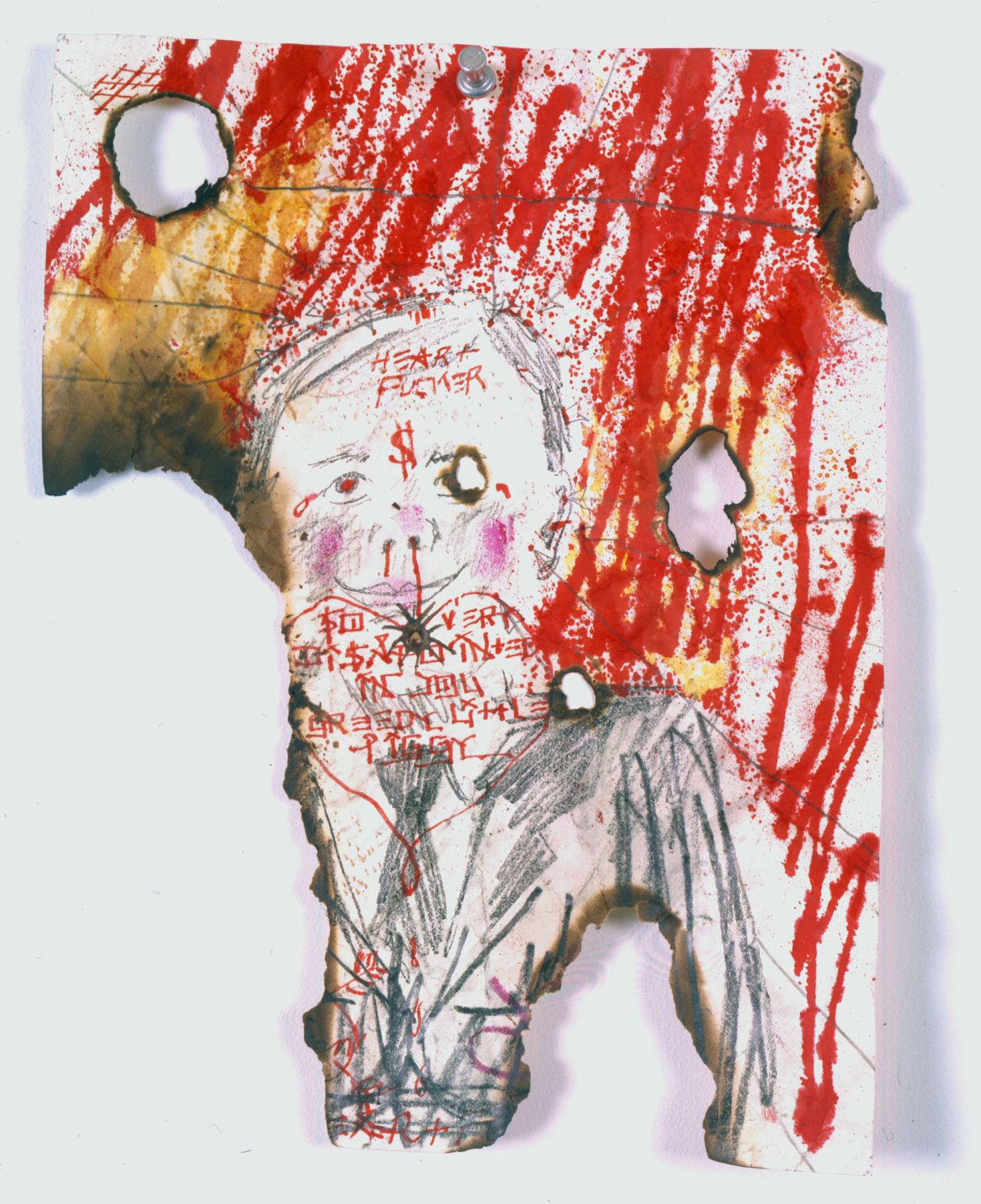 a slightly burned artwork by Barnaby Furnas in a contemporary art gallery