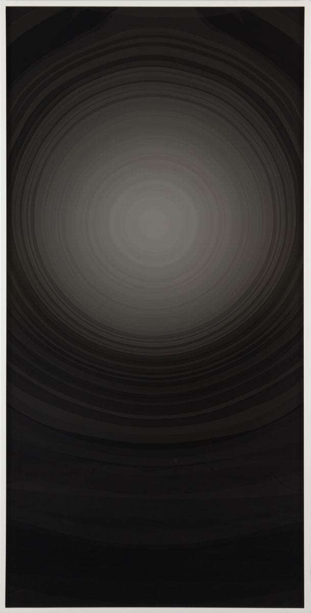 black painting with grey circle by anthony pearson