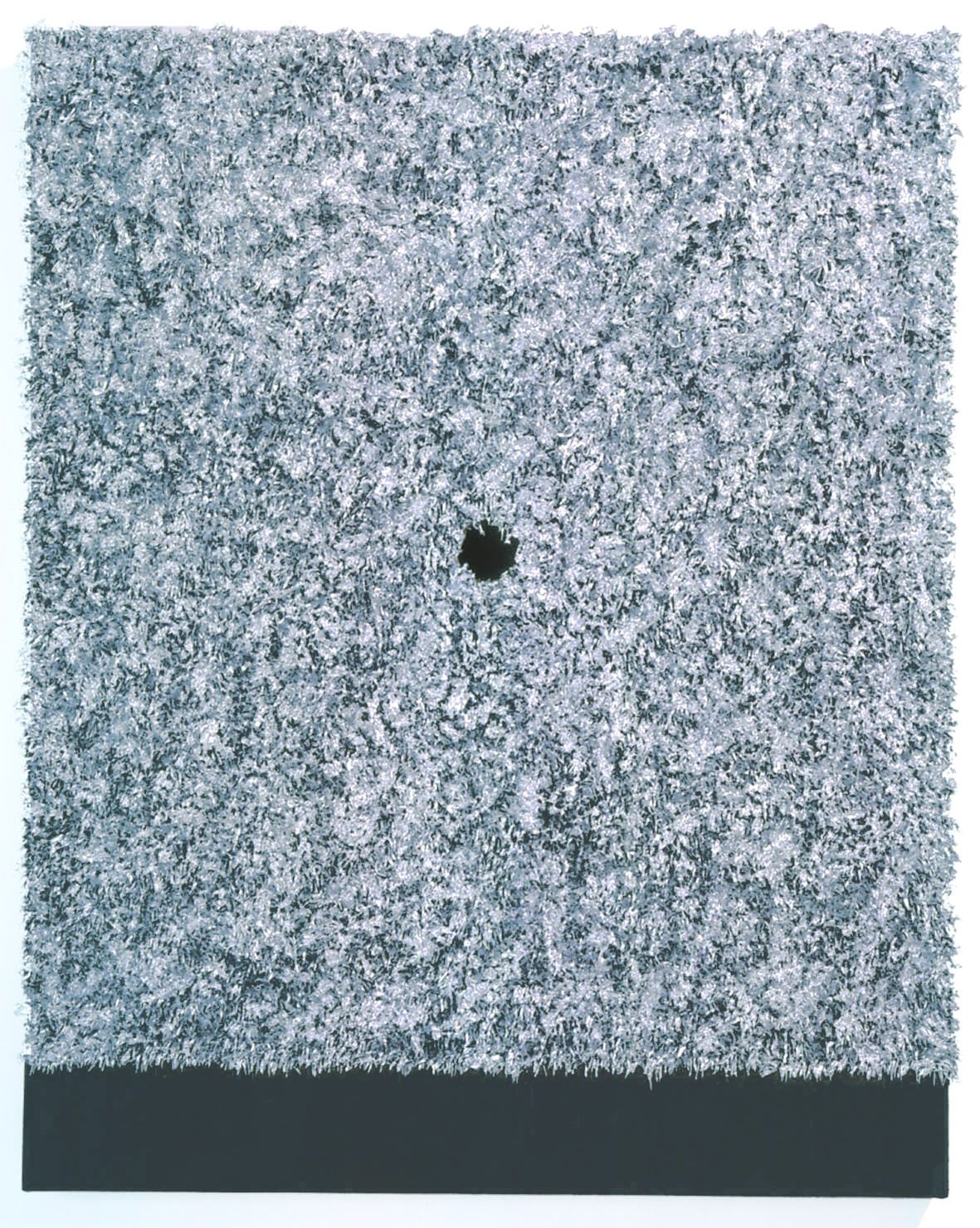 grey square piece with hole by donald moffett