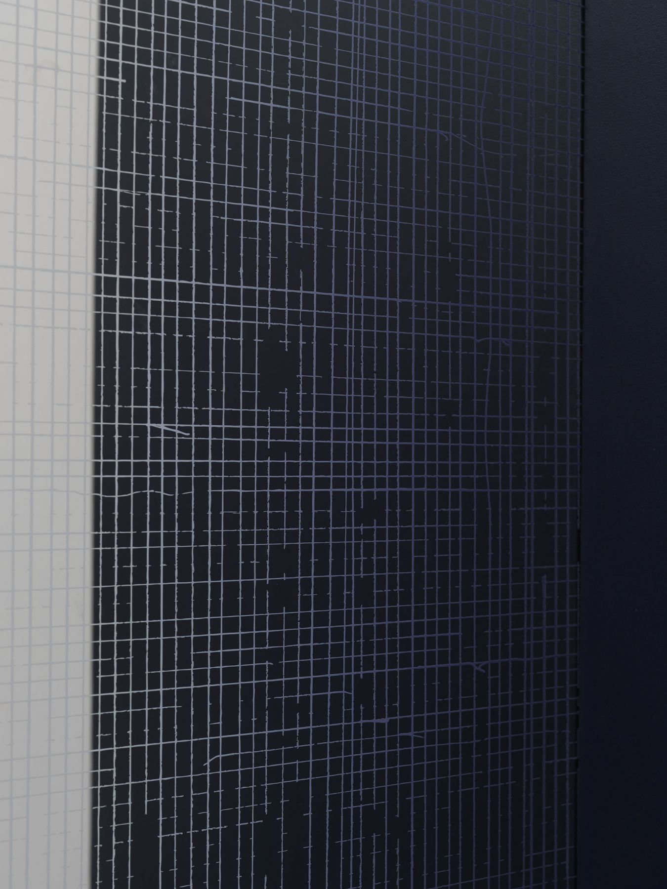 (detail) Good News Travels Slow, 2015, UV curable ink on polished steel and oil on linen