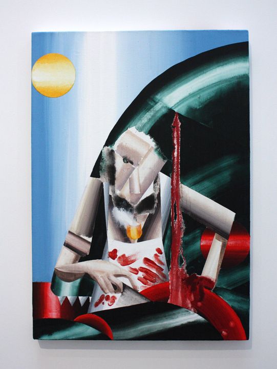 painting of a man with a bloodied apron by barnaby furnas