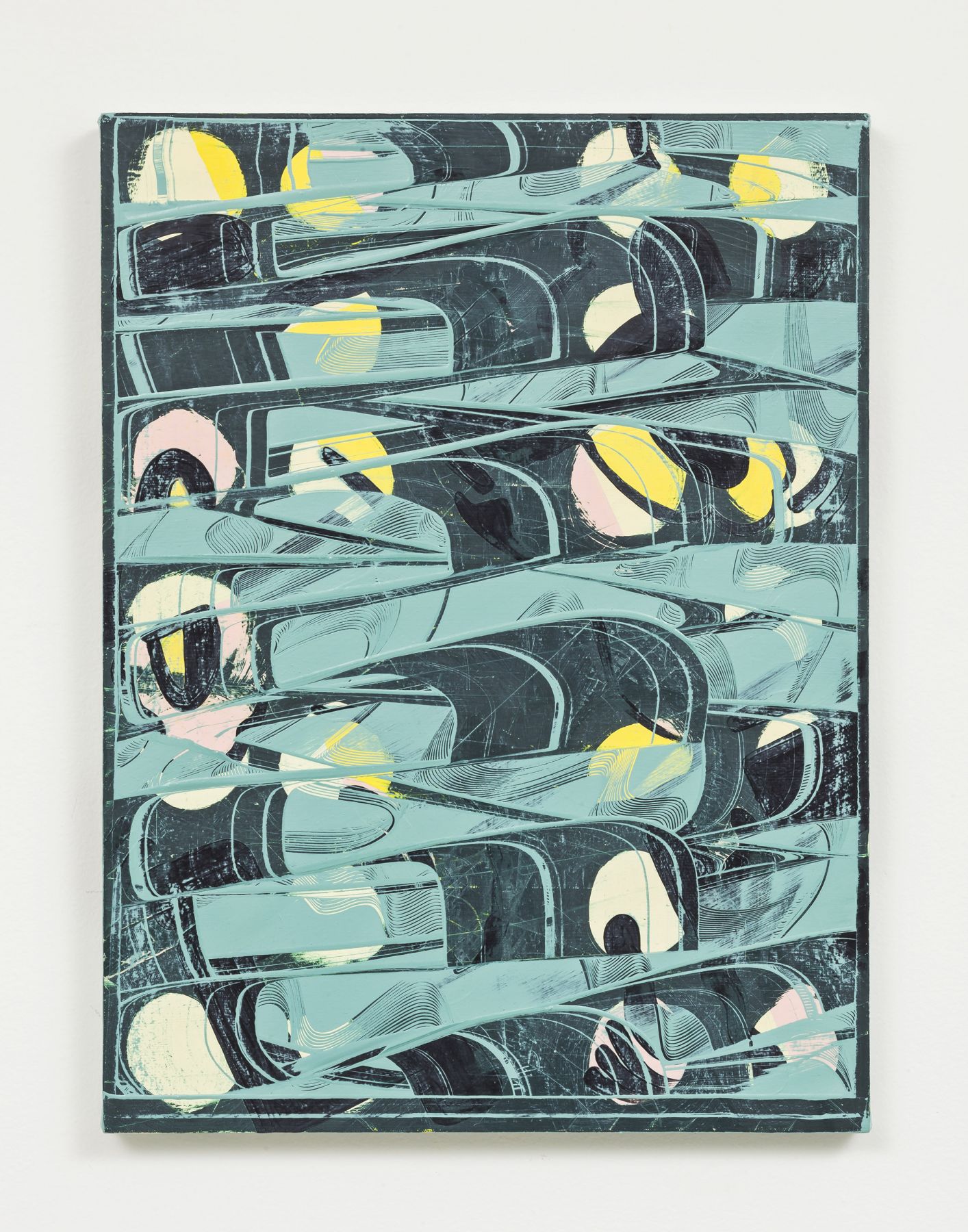 a green, pink and yellow abstract painting by Julia Dault