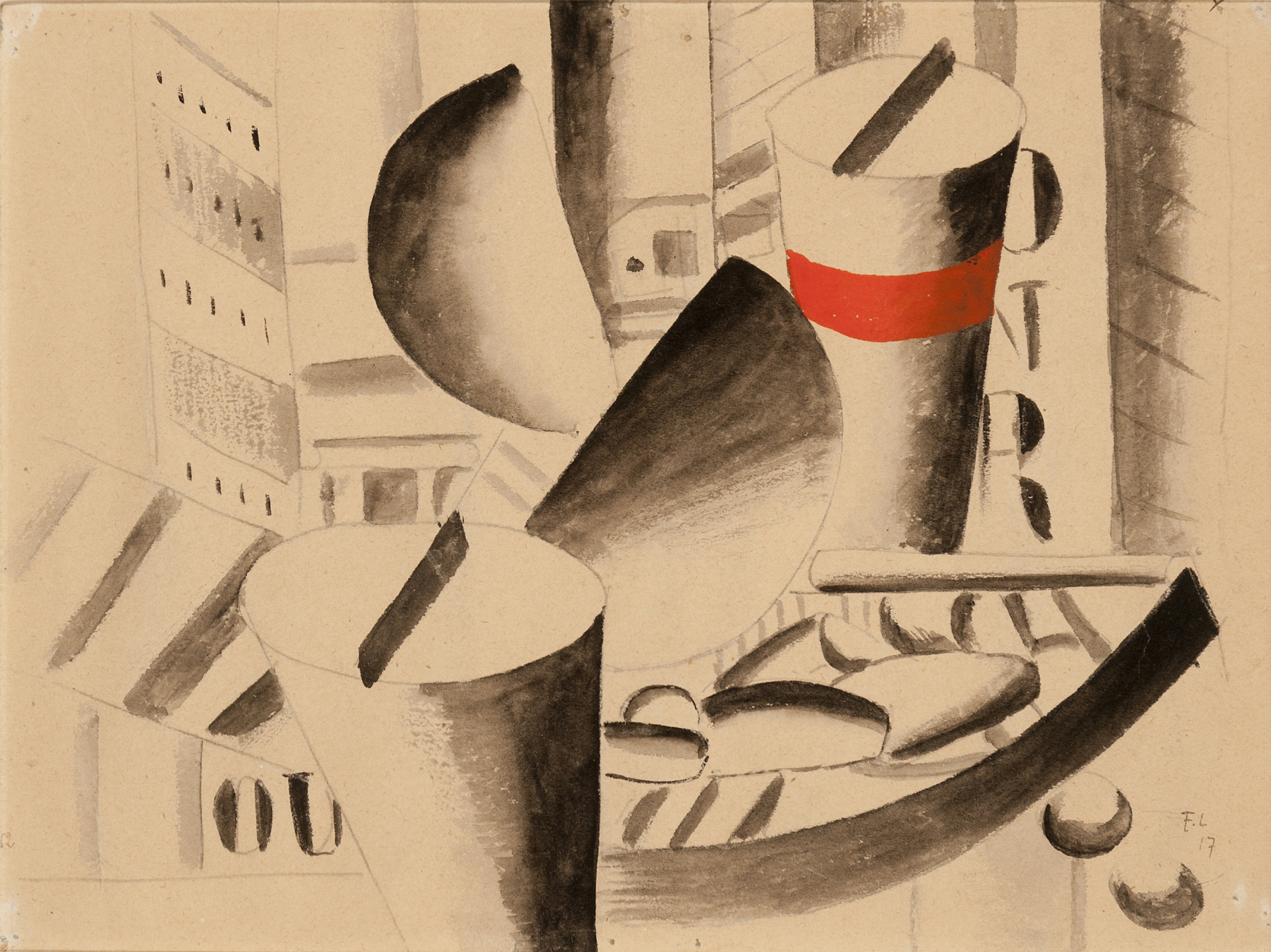 Fernand Léger, Étude pour Le Remorqueur, 1917 Gouache and ink over pencil on paper mounted on board 23.2 x 30.7 cm. (9 1/4 x 12 1/4 in.) ©Helly Nahmad Gallery NY