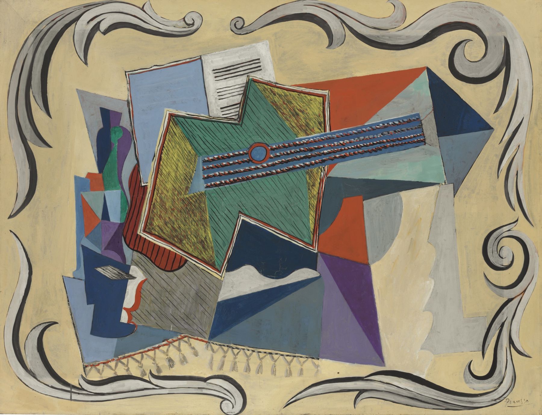 Pablo Picasso, Guitare, 1920 Oil on canvas 89 x 116.3 cm. (35 x 45 3/4 in.) ©Helly Nahmad Gallery NY