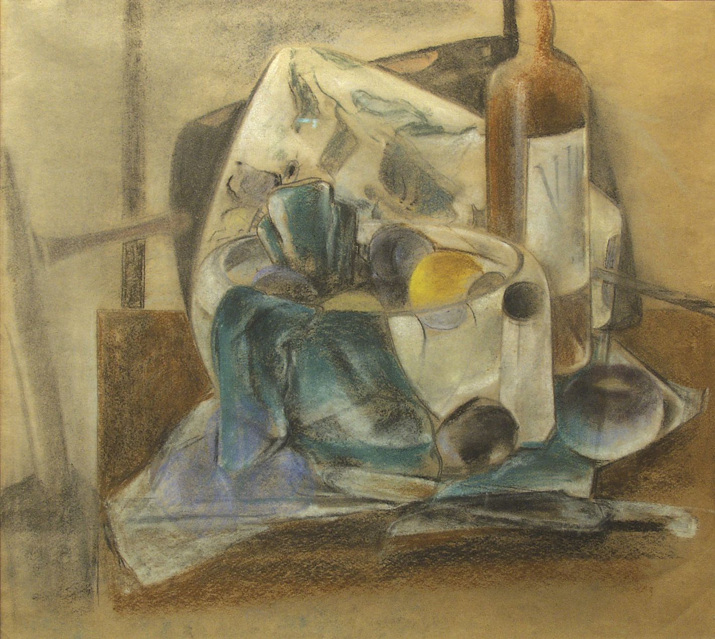 preston dickinson, Still Life, Fruit and Wine, 1926-27, pastel and chalk on paper, 18 x 20 inches