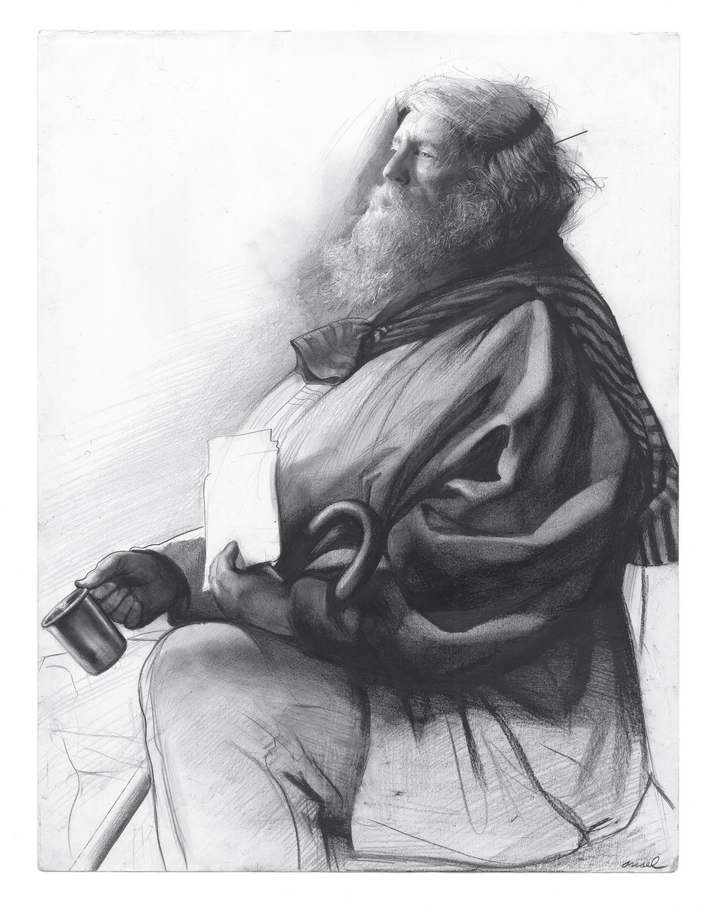 steven assael, Henry (SOLD), 2013, graphite and crayon on paper, 11 x 10 3/4 inches