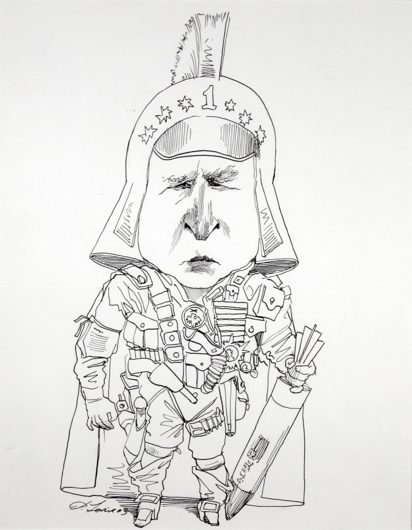 David Levine, Imperial Bush, 2003, ink on paper, 14 x 11 inches