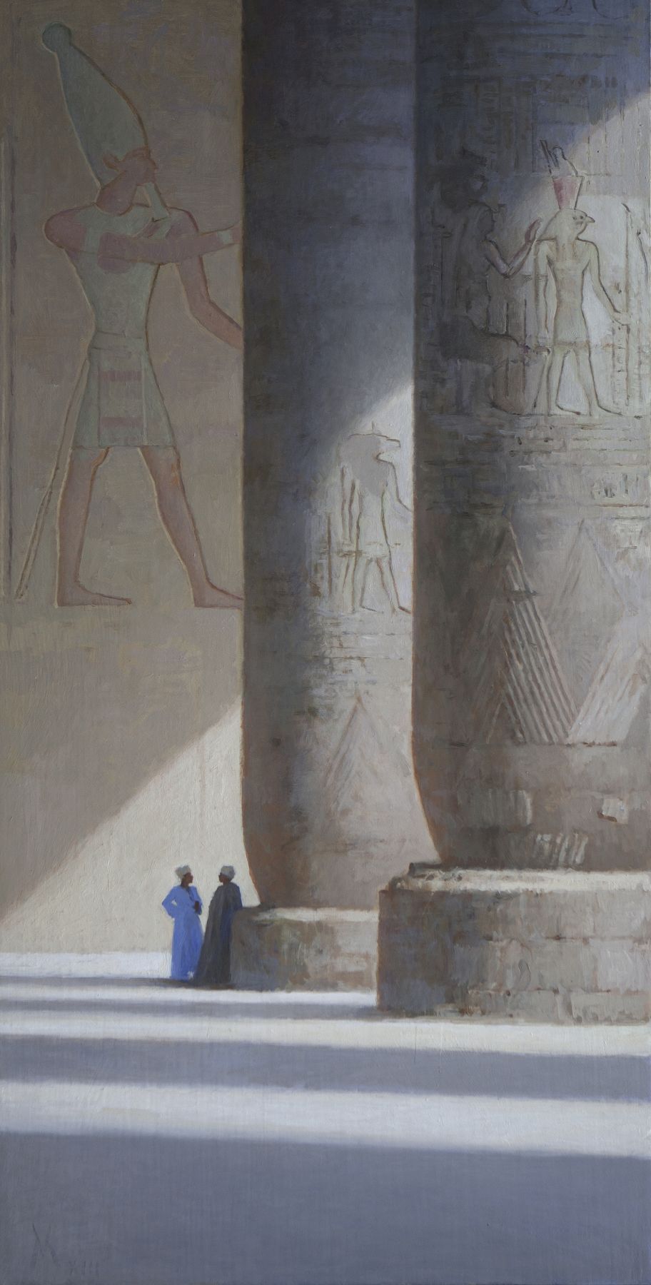 guillermo munoz vera, Sunny Day at Edfu Temple, 2013, oil on canvas mounted on panel, 39 3/8 x 19 5/8 inches