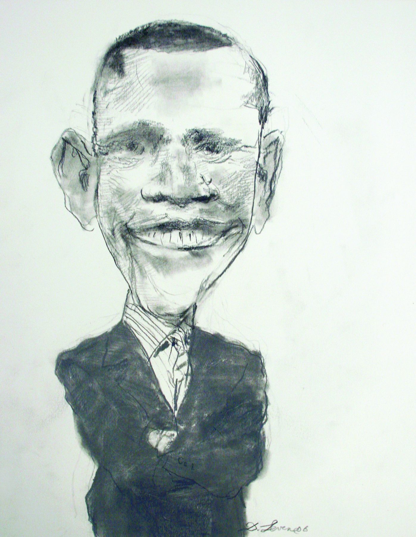 David Levine, Senator Barack Obama (SOLD), 2006, graphite on paper, 13 3/4 x 11 inches