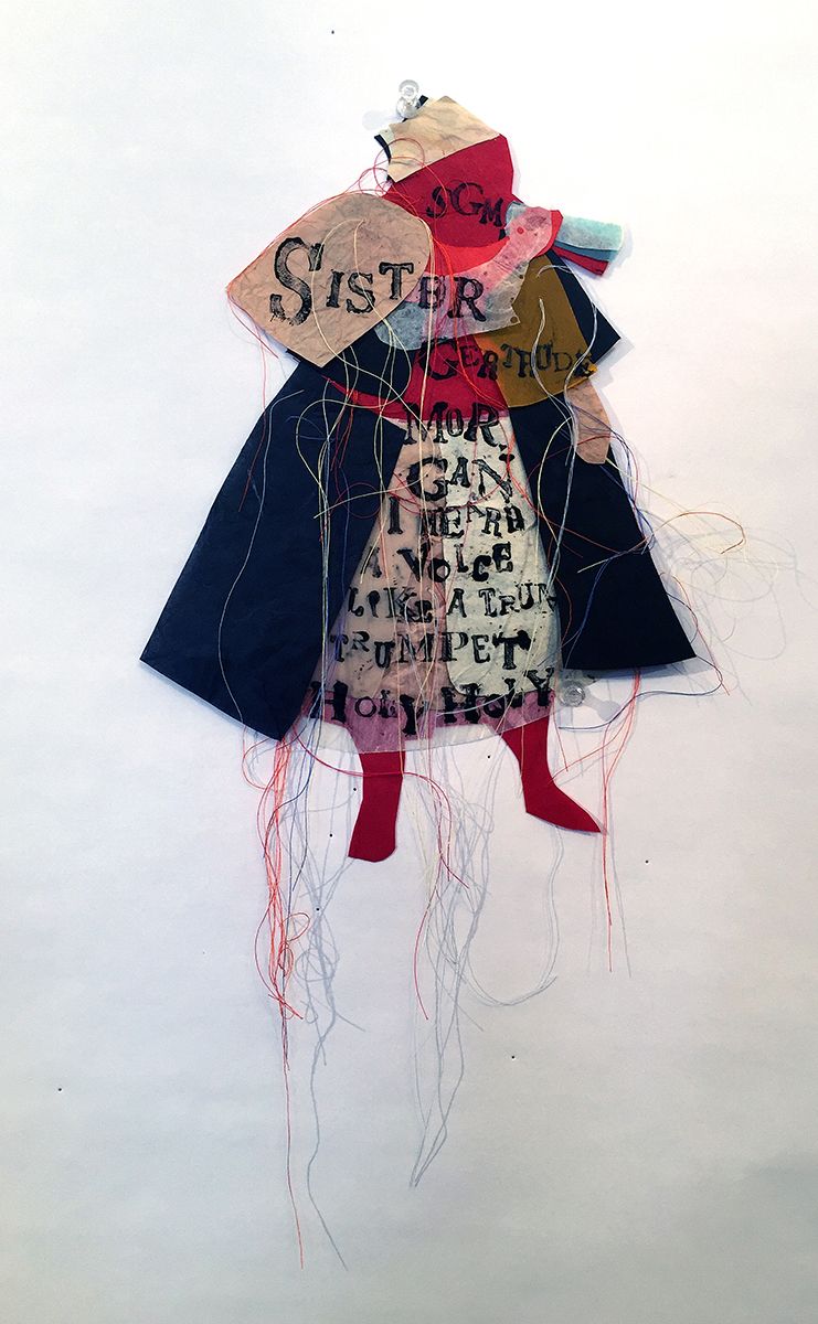 Lesley Dill, Sister Gertrude Morgan (SOLD), 2017, thread and ink on paper, 8 x 11 inches