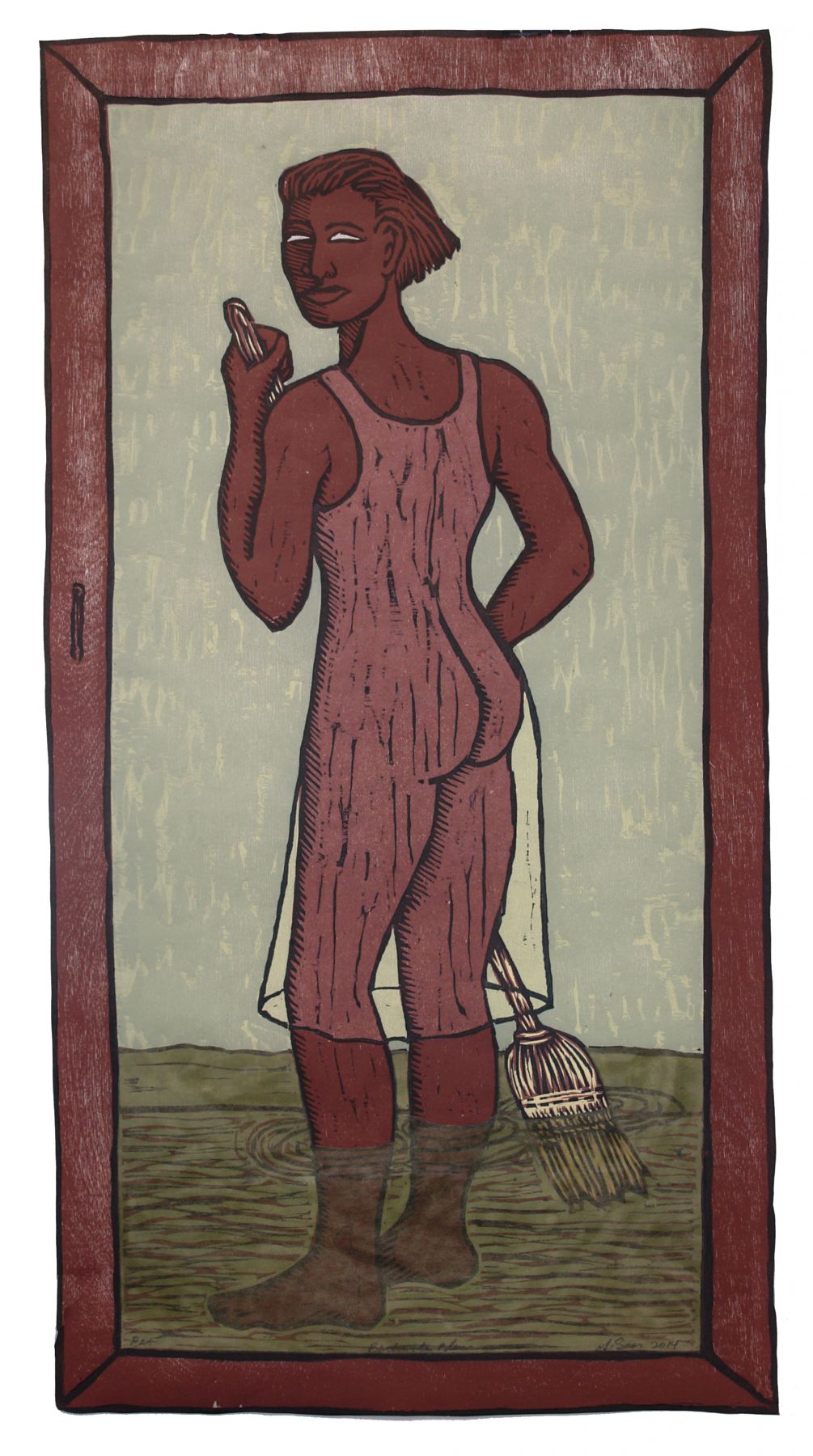 Alison Saar, Backwater Blues, 2014, woodcut, chine collé, 27 3/8 x 14 3/8 inches, Edition 25/30