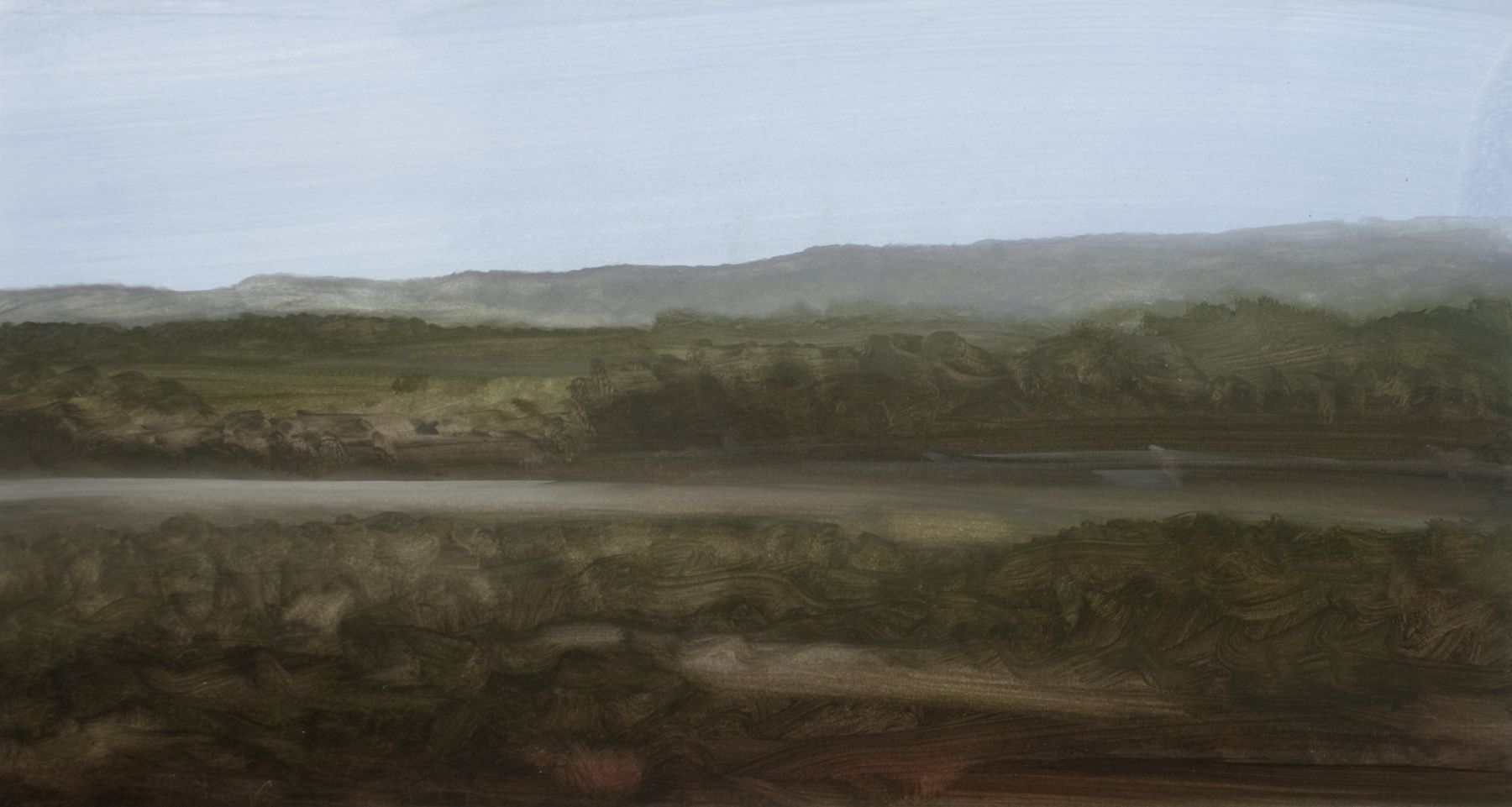 Tula Telfair, Grey Mountains, 1998, oil on paper, 14 x 26 inches