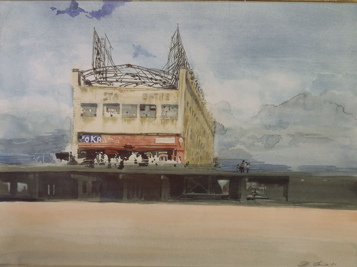 david levine, Stauch's Baths, 1981, watercolor on paper, 10 7/8 x 14 5/8 inches, Private collection, San Francisco, CA