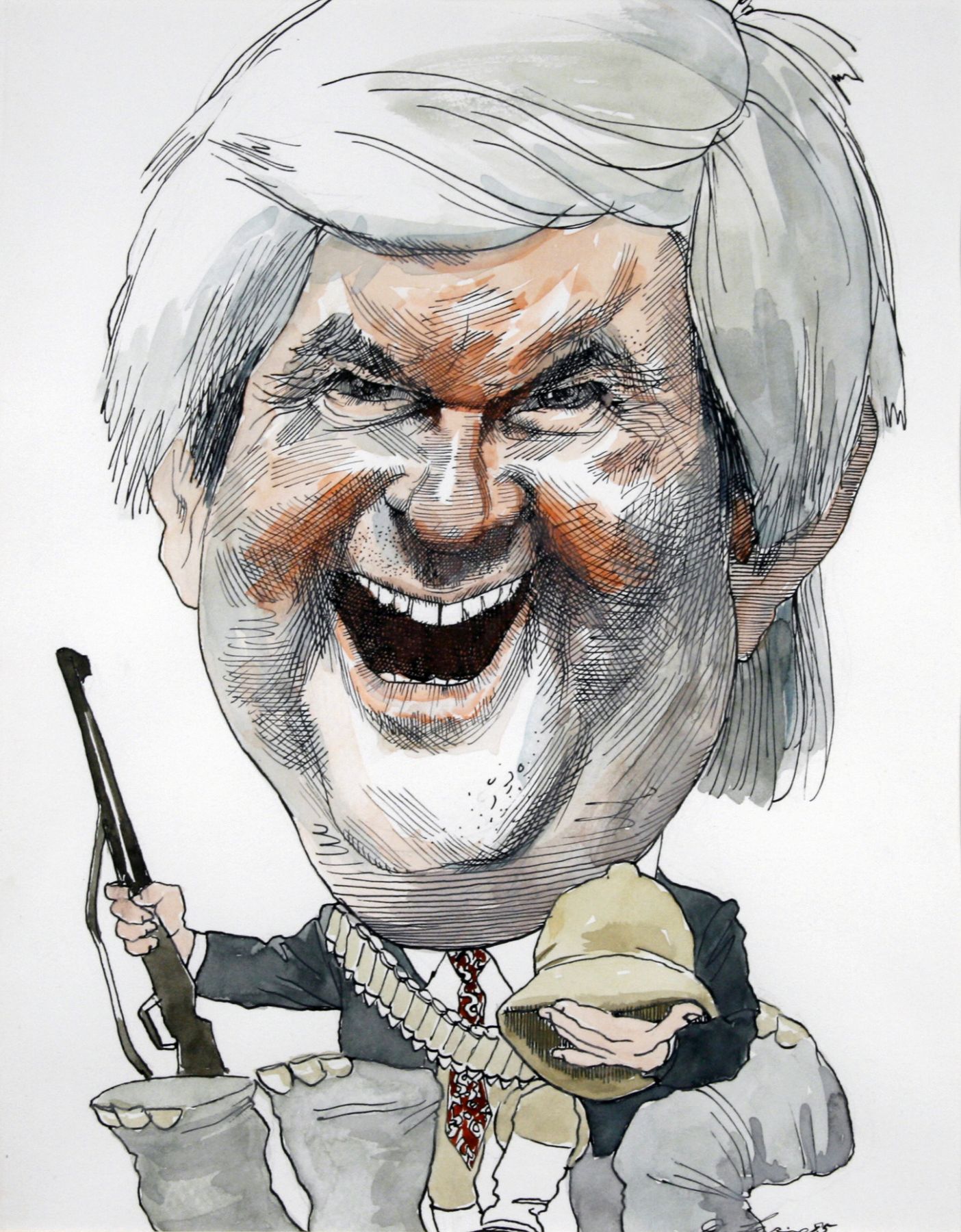 David Levine, Newt Gingrich, 1995, watercolor and pencil on paper, 14 x 11 inches