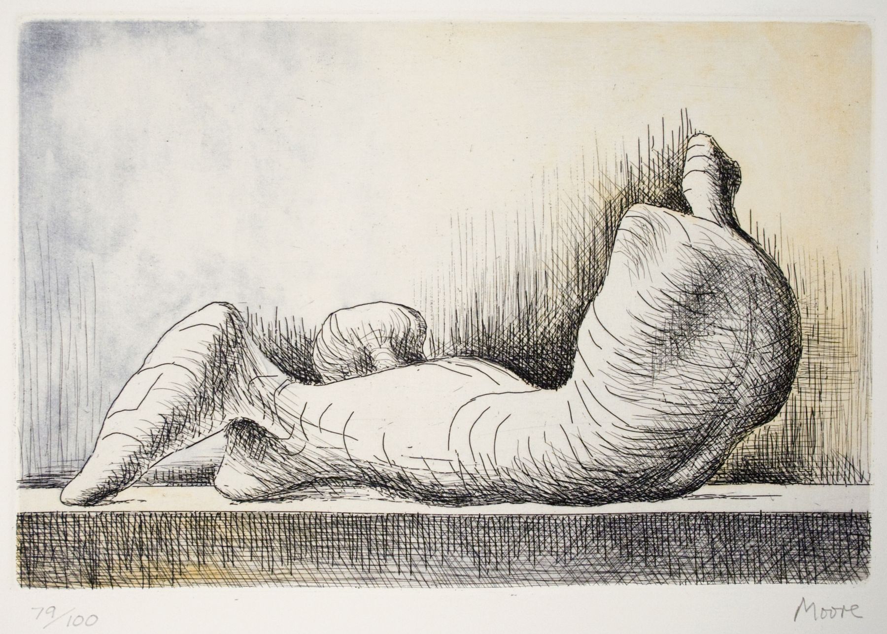 Henry Moore, Reclining Figure- Back, 1976, etching and acquatint, 6 1/4 x 9 1/2 inches image size, 25 1/2 x 18 inches paper size