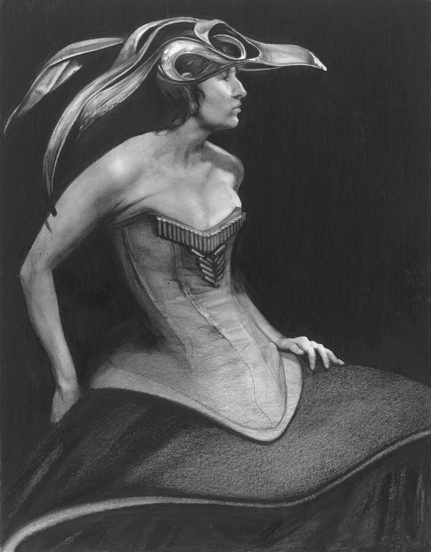 Steven Assael, Kirsten in Bird Costume (SOLD), 2012, graphite and crayon on paper, 14 x 11 inches