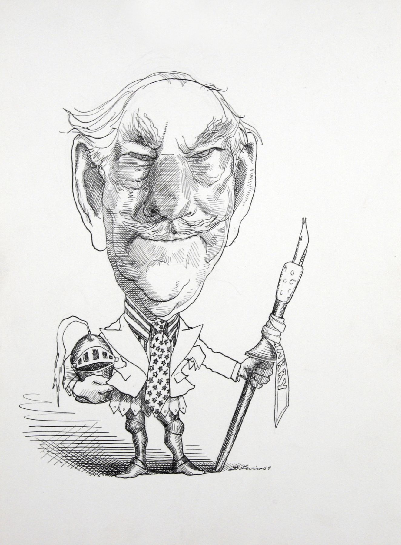 David Levine, Dean Acheson -Cold Warrior, 1969, ink on paper, 12 x 9 inches