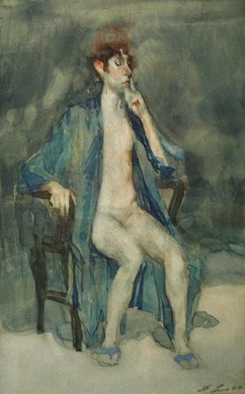 David Levine, Semi-Clad, 1988, watercolor on paper, 11 1/4 x 7 inches