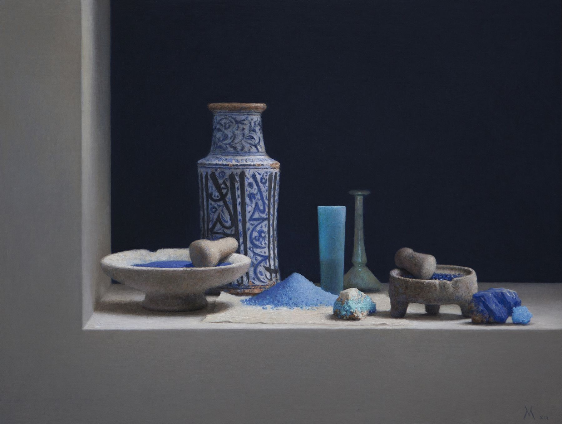 Guillermo Muñoz Vera, Blue Pigments (SOLD), 2012, oil on canvas mounted on panel, 24 x 31 1/2 inches