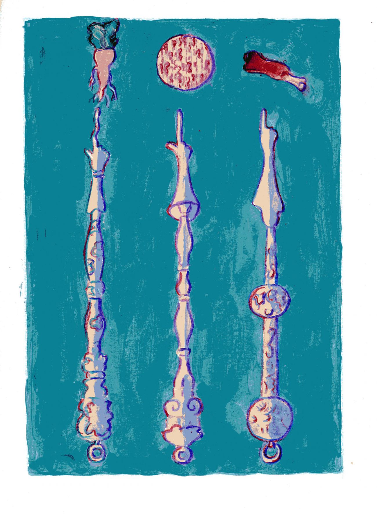 mark podwal, Pesach, Matzoh, Maror (SOLD), 2011, acrylic, gouache and colored pencil on paper, 16 x 12 inches