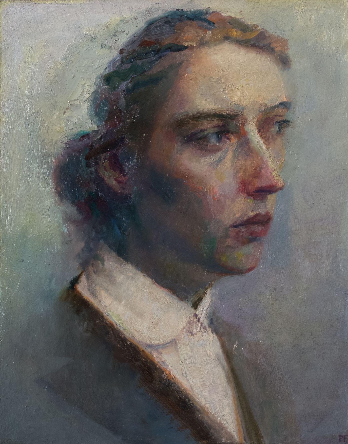 paul fenniak, Portrait of Michèle, 2018, oil on wood, 14 x 11 inches