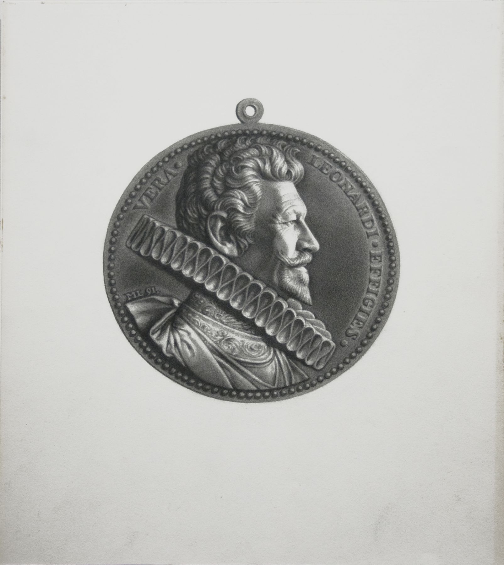 Michael Leonard, 17th Century, Guillaume Dupré, 1991, pencil and charcoal on paper, 11 1/2 x 14 inches