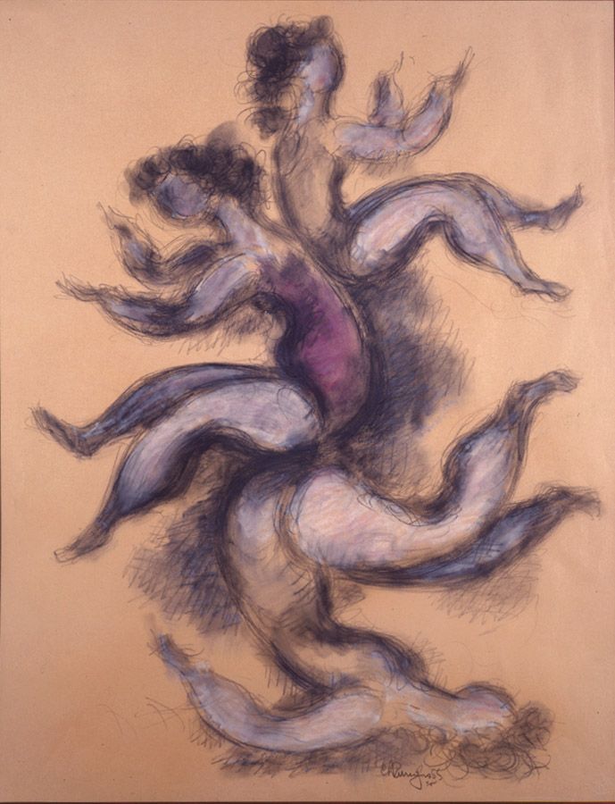 chaim gross, Three Performing Acrobats, 1964, pastel and pencil on paper, 25 1/2 x 19 3/4 inches
