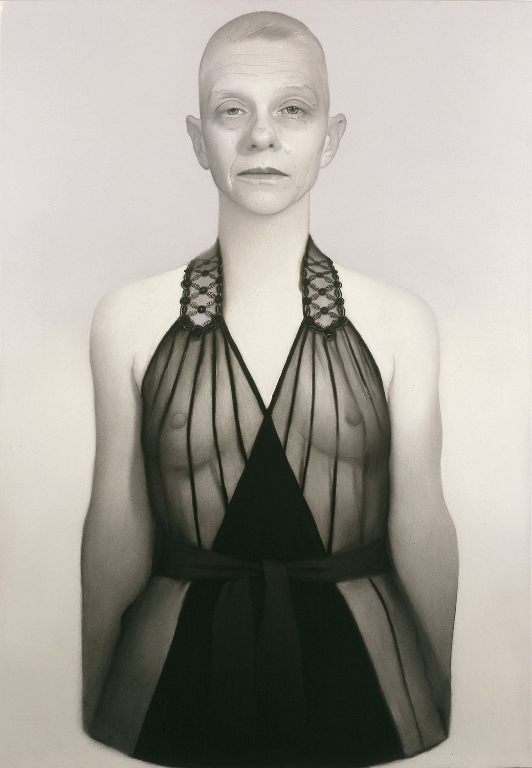 susan hauptman, Self-Portrait (La Perla #1), 2006, charcoal on paper, 54 x 40 inches