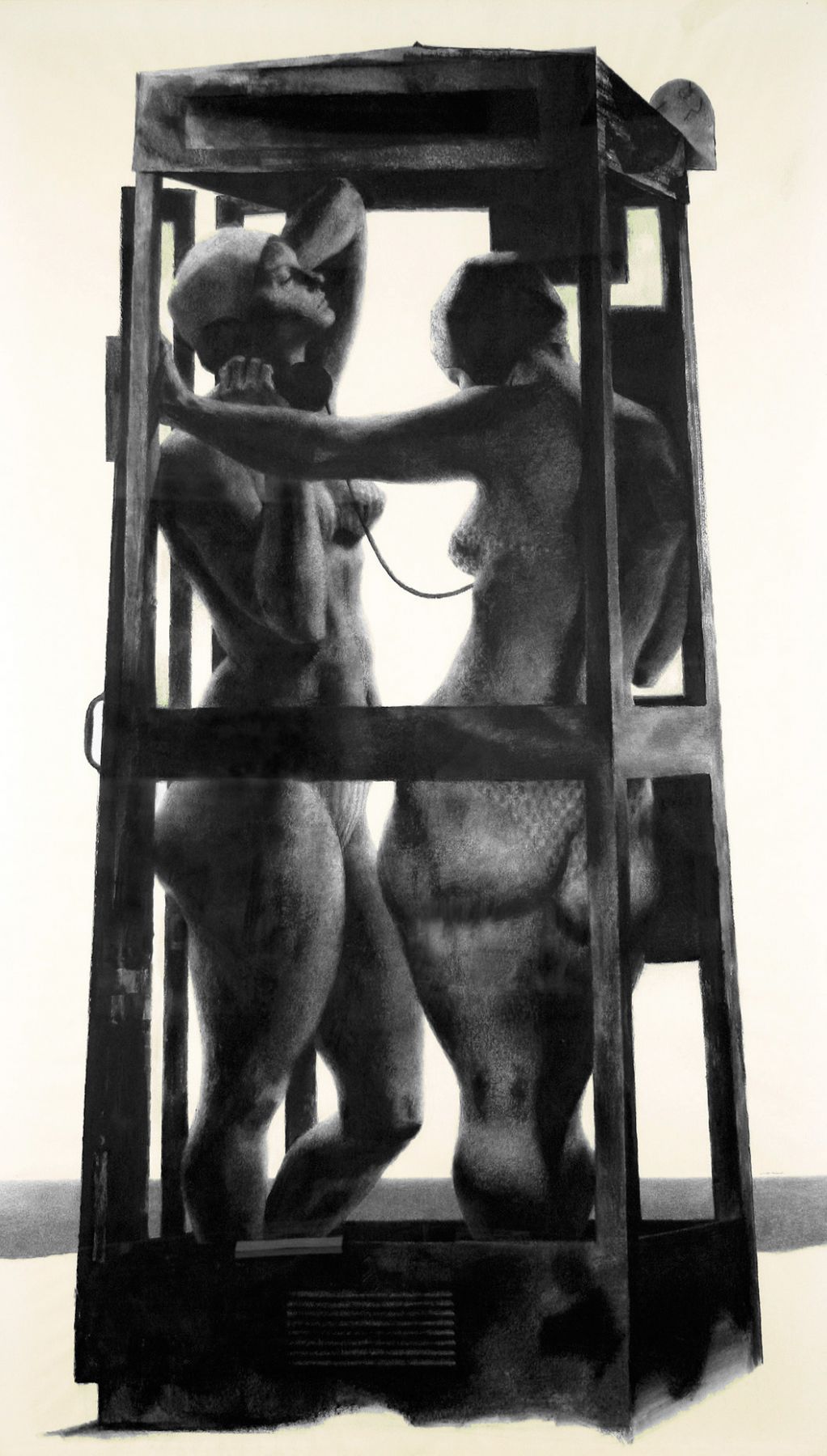 Joseph Hirsch, Booth, 1964, charcoal, pastel, and wash on paper, 58 x 34 inches