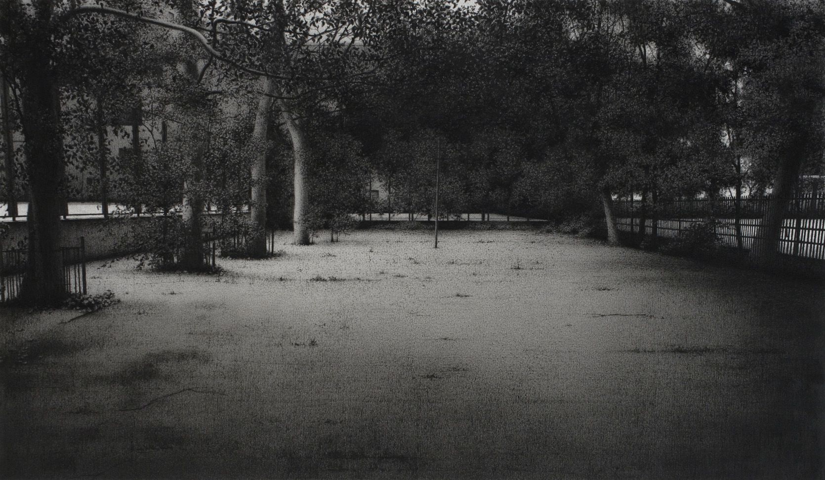 anthony mitri, Space in the Lower East Side, Manhattan, 2007, charcoal on paper, 15 x 25 3/4 inches