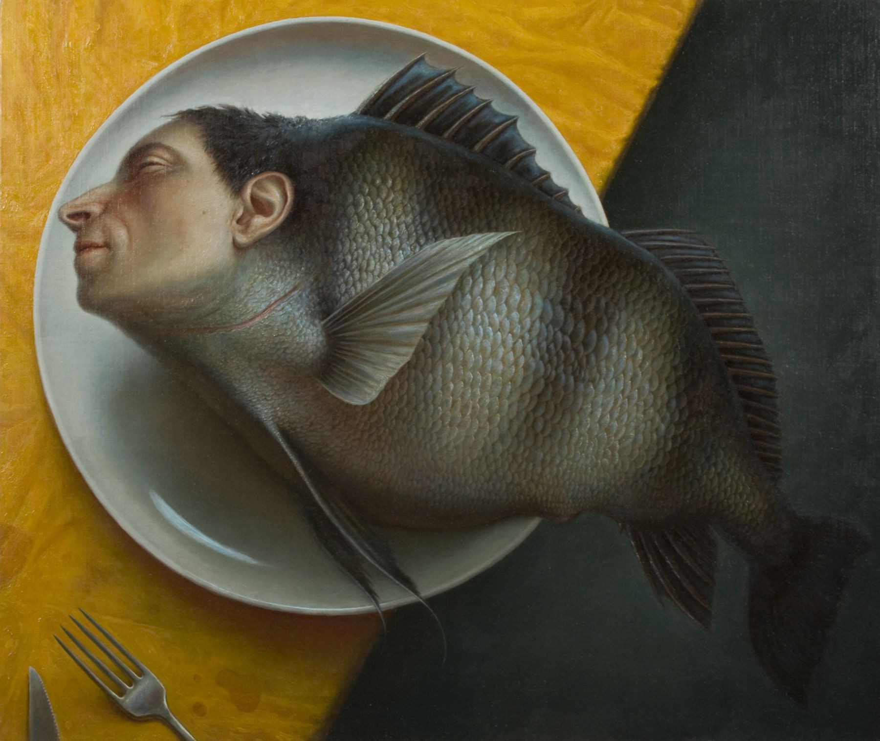 Wade Schuman, Virtues: Sacrifice (SOLD), 2012-2013, oil on linen on dibond, 25 x 30 inches