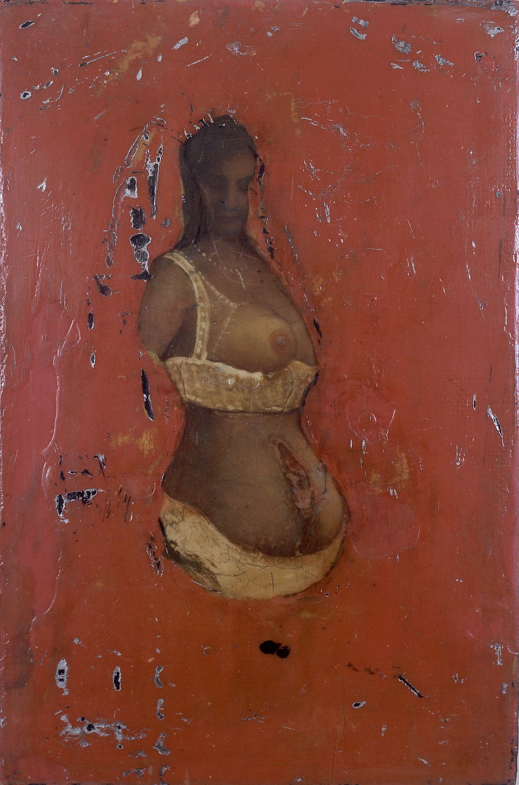 Gregory Gillespie, Woman on Red Background, 1967-8, oil on panel, 11 x 7 1/4 inches