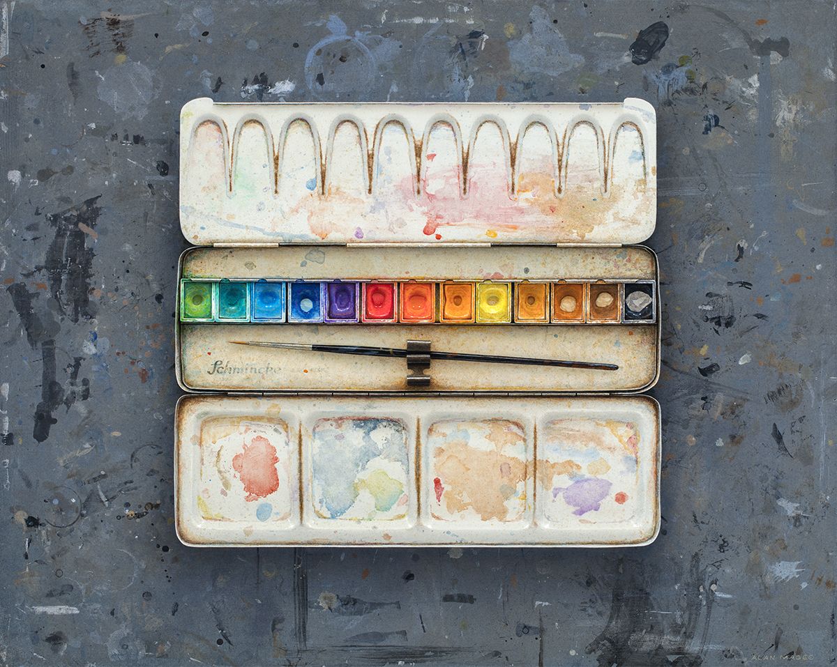 alan magee, Battlefield (SOLD), 2016, acrylic and oil on panel, 36 1/4 x 45 inches