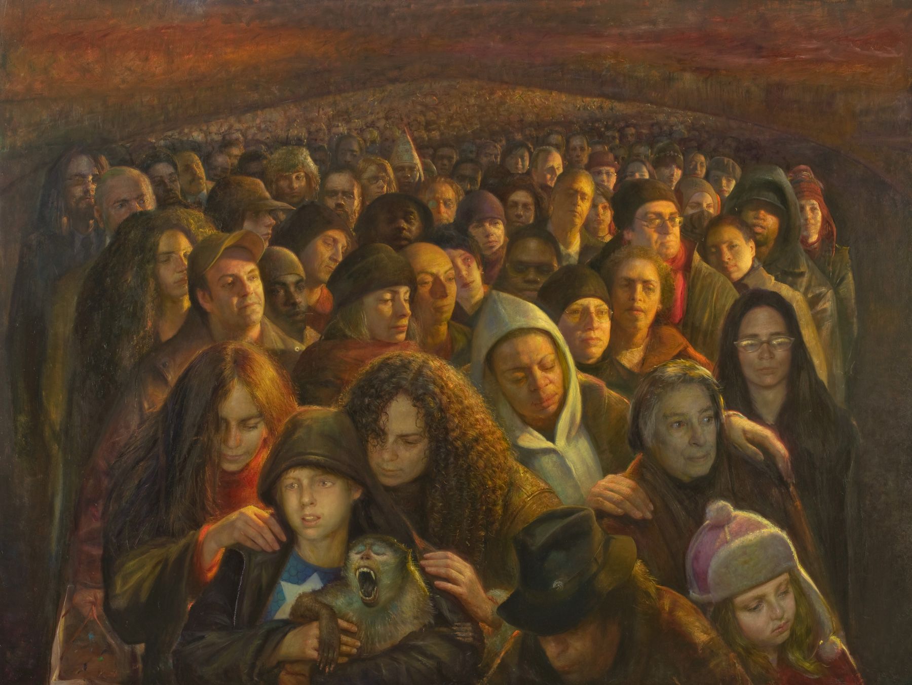 Steven Assael, Crowd #1, 2009, oil on canvas, 72 x 96 inches