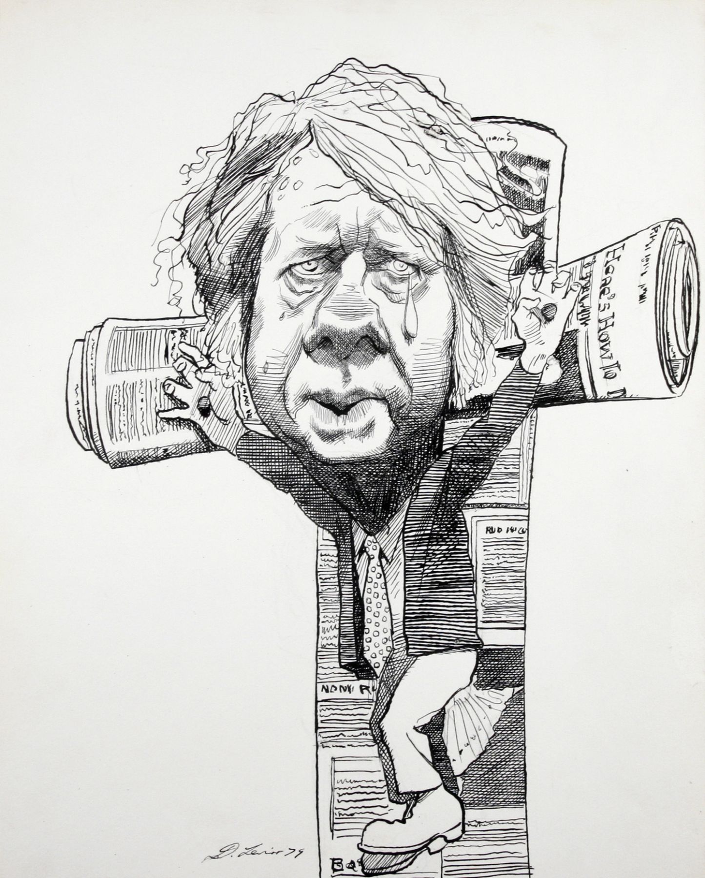 David Levine, Jimmy Carter- Crucifix, 1979, ink on paper, 13 x 11 inches