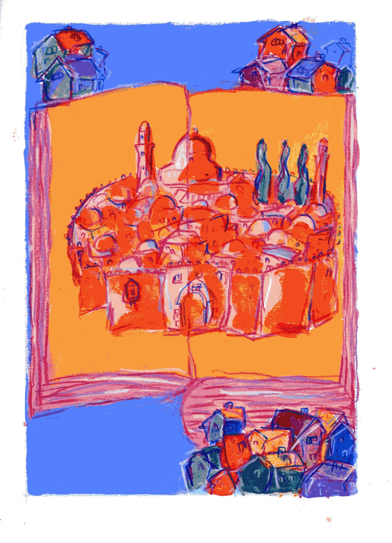 mark podwal, Next Year in Jerusalem, 2011, acrylic, gouache and colored pencil on paper, 16 x 12 inches