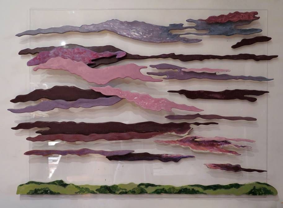 Mimi Gross, late October view, 9 pm, 2015, oil paint on wood and plexiglass, 38 x 53 x 2 3/4 inches