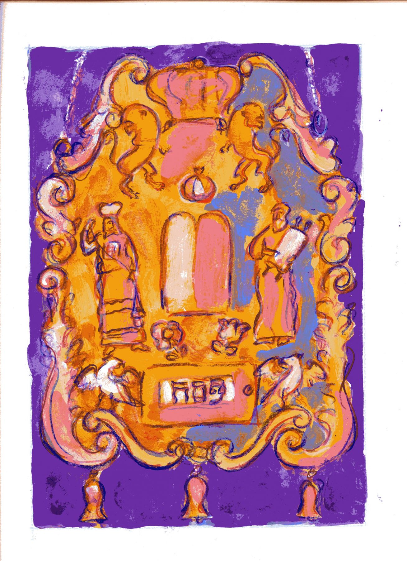 mark podwal, Pesach Torah Breastplate, 2011, acrylic, gouache and colored pencil on paper, 16 x 12 inches