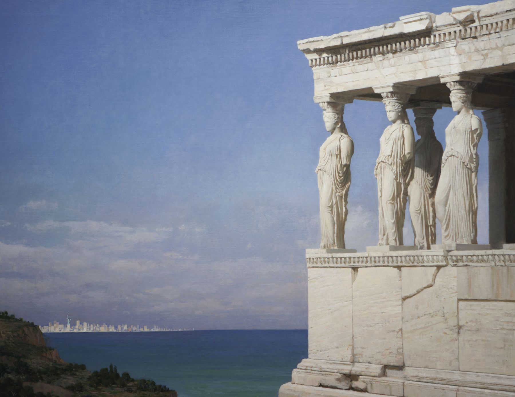 Guillermo Muñoz Vera, Liberty and Caryatid, 2012, oil on canvas mounted on panel, 55 1/8 x 72 inches