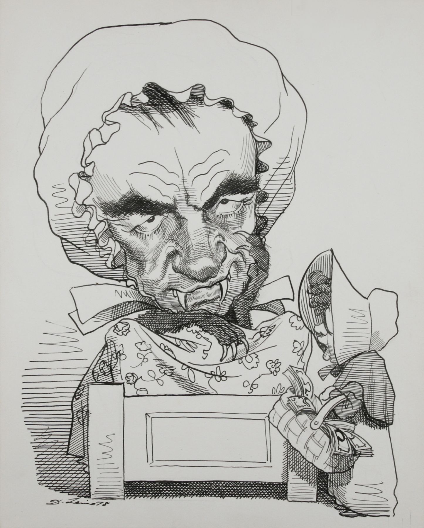 David Levine, Murdoch (SOLD), 1978, ink on paper, 13 3/4 x 11 inches