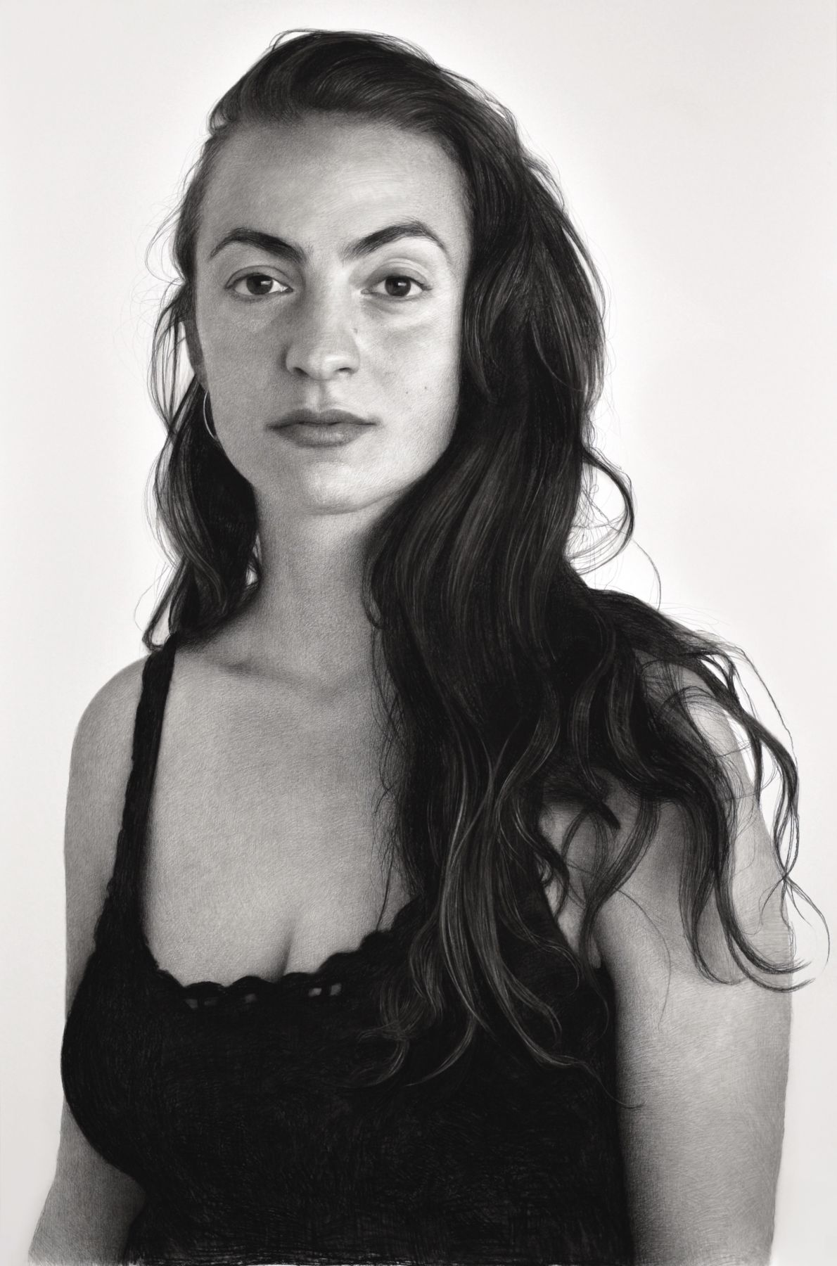 clio newton, Mira, 2018, compressed charcoal on paper, 89 x 58 inches