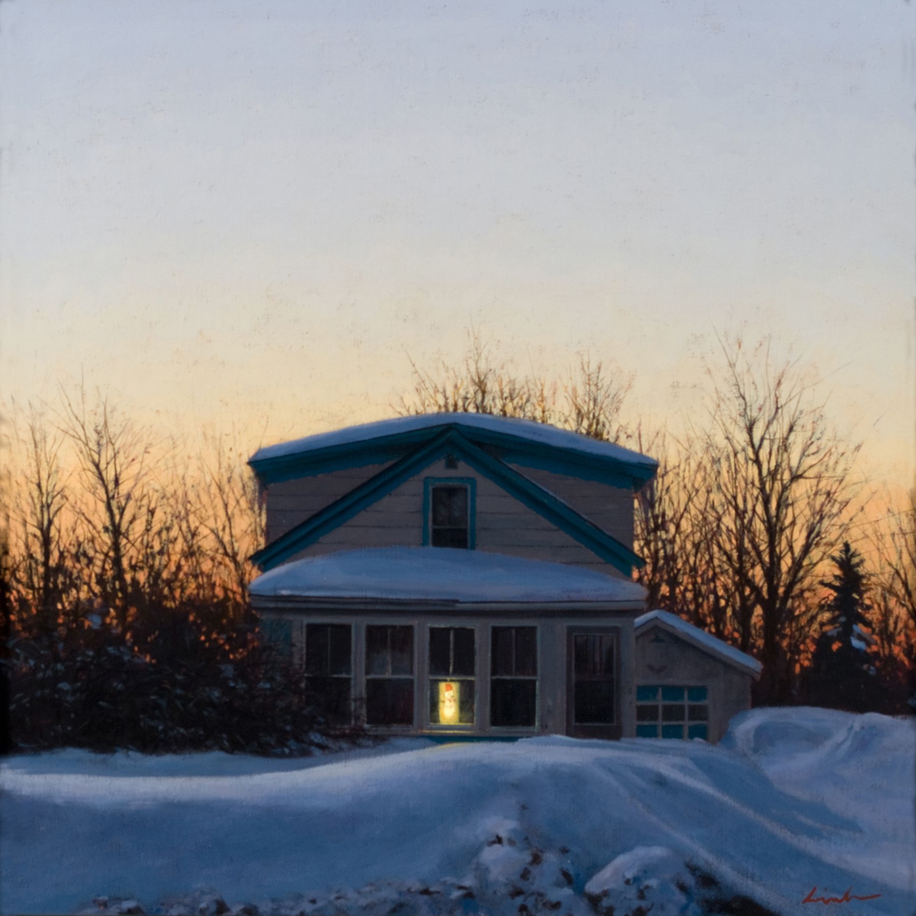 Linden Frederick, The Weight of Winter (SOLD), 2008, oil on panel, 12 1/4 x 12 1/4 inches