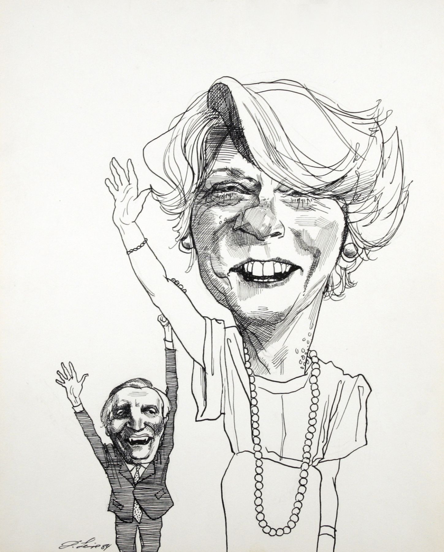 David Levine, Ferraro & Mondale, 1984, ink on paper, 13 1/2 x 11 inches
