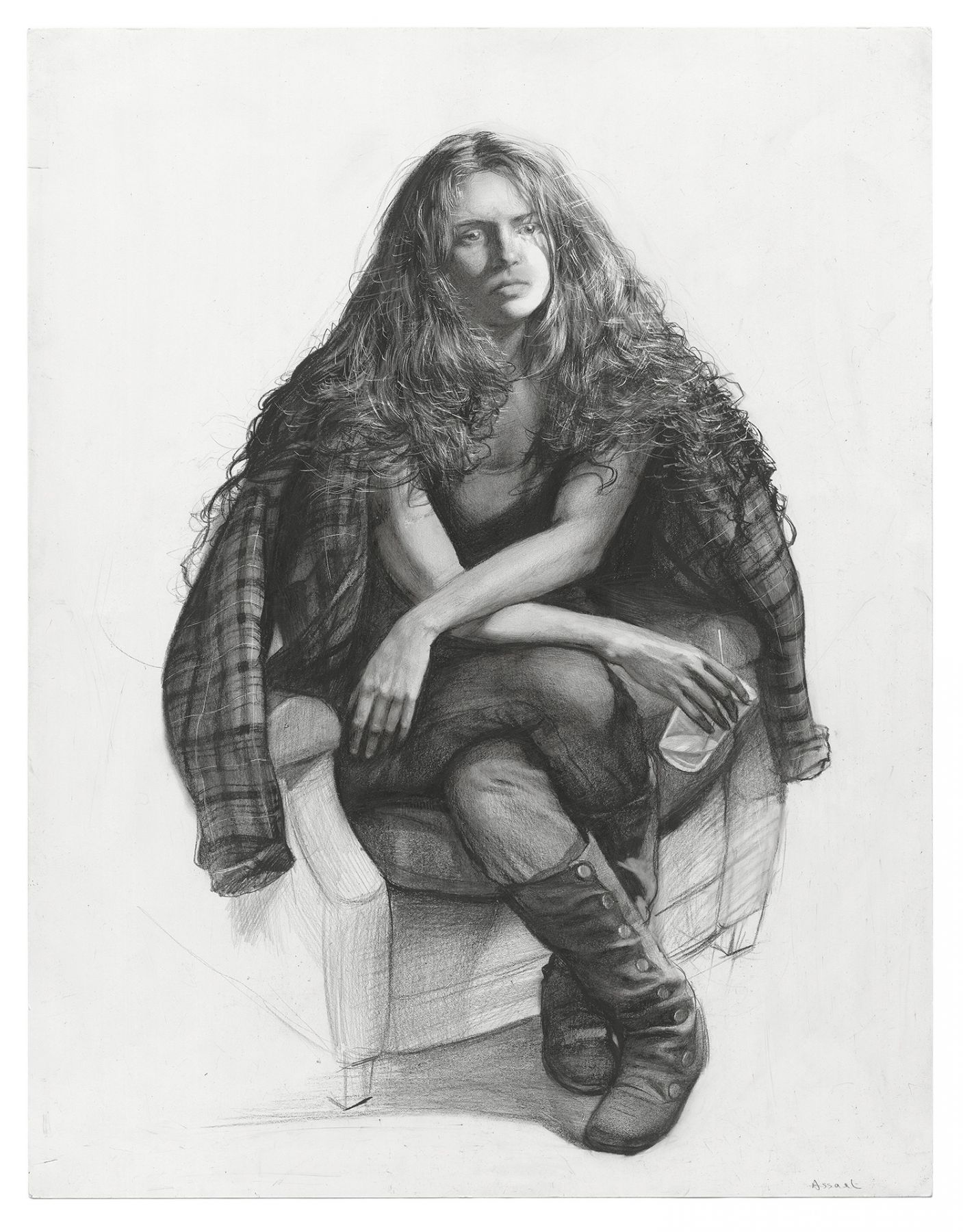 Steven Assael, Julie Holding Glass, 2011, graphite and crayon on paper, 18 x 14 inches